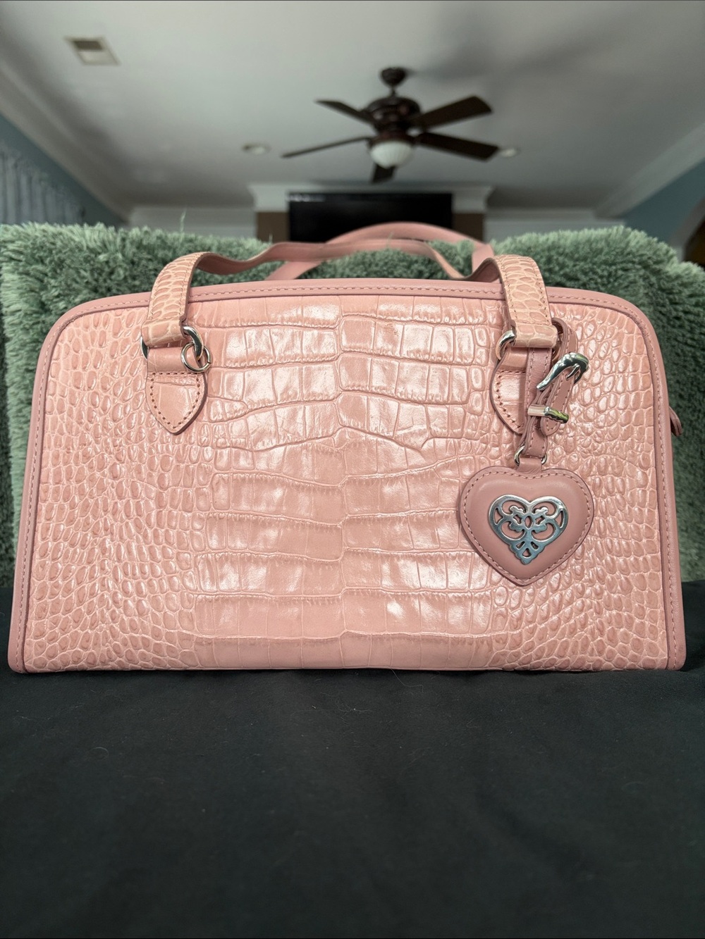 Brighton Pink Croc-Embossed Purse with 2 Heart Charms 1 is keychain